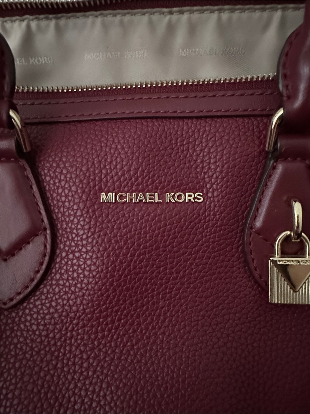 Michael Kors Wine Leather Satchel with Gold Hardware - Picture 4 of 11